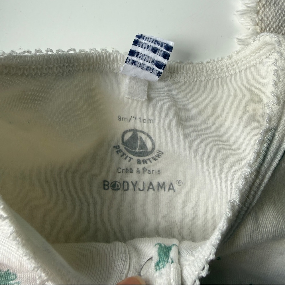 Petit Bateau Bodypyjama Cotton Baby Pyjama Footie 9M - Green Cat Print - Picture 2 of 11